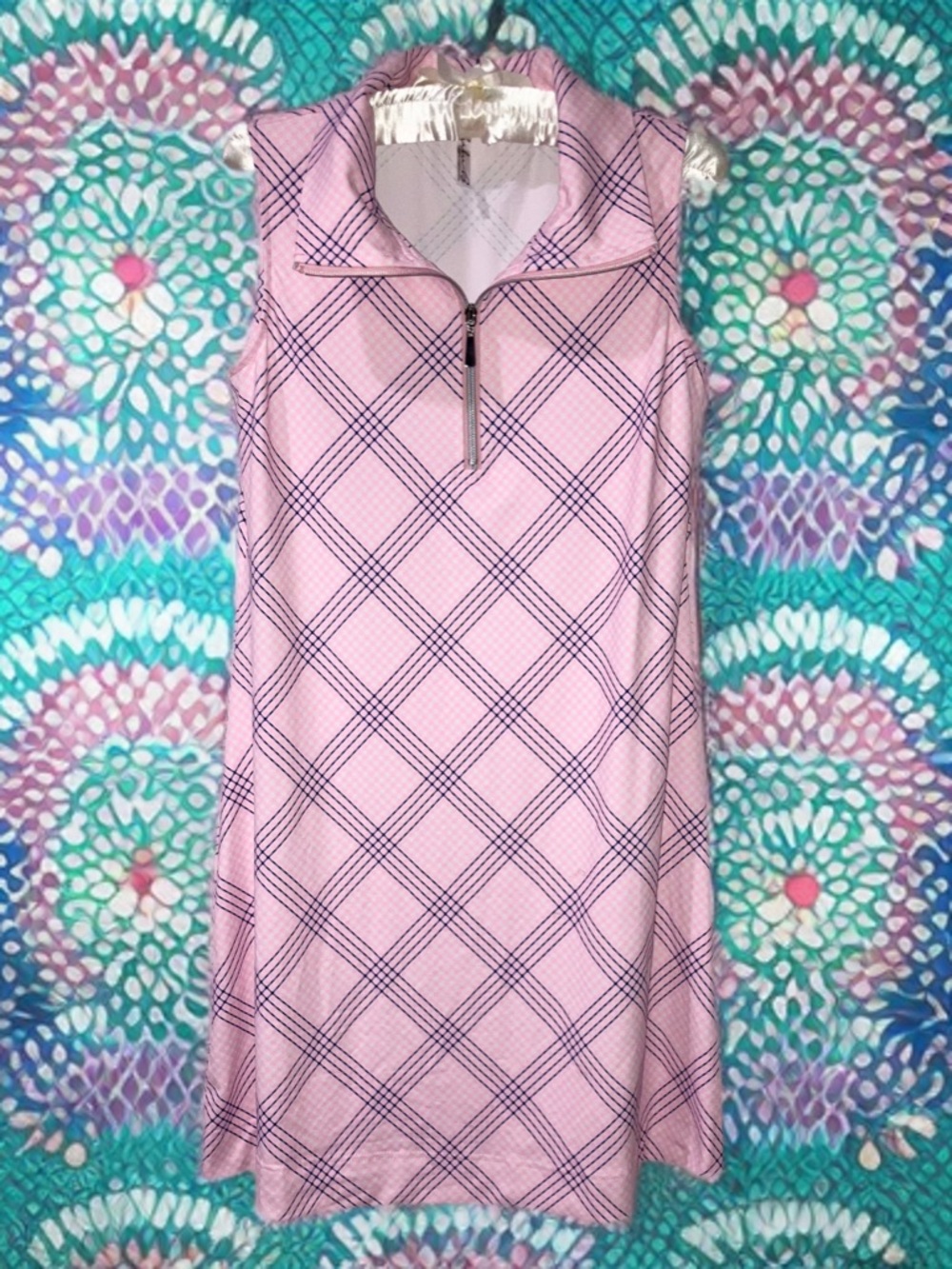Lulu B Dress Pink Plaid Stretch Popover Mini Beach Tennis Golf Size Small NWOT - Picture 11 of 11